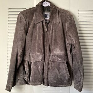 Adventures On The Wing Gray Leather Suede Pockets Zip Up Classic Jacket Large